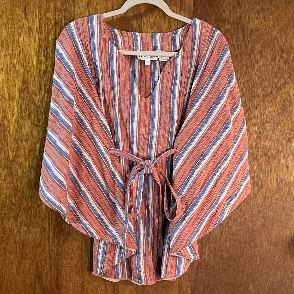 ELLEN ORTON Striped Top in Peach & Blue Sz M
